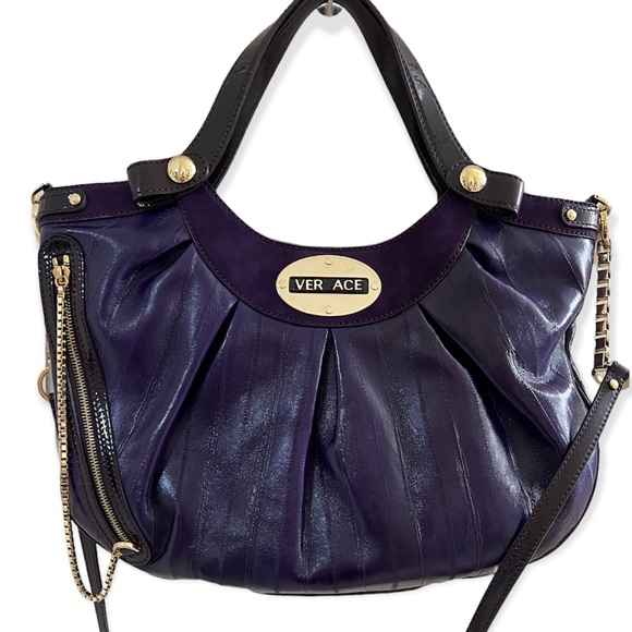 Versace Purple Patent Leather Satchel - Picture 1 of 17